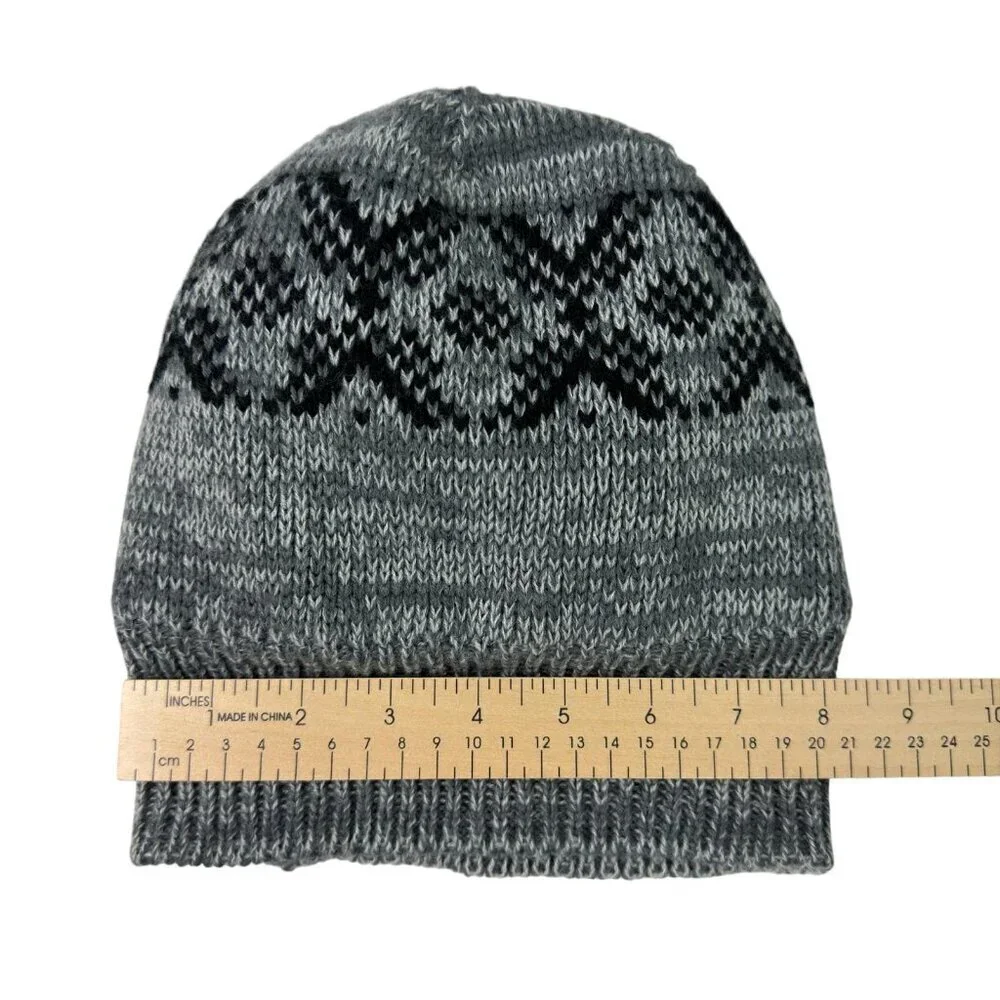 Kids Gray Knit Beanie Fleece Lined Winter Hat
